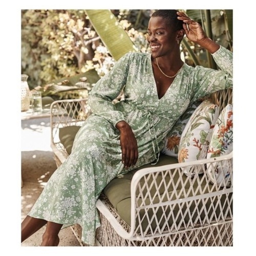 Summersalt The Cinched Waist Caftan Dress Green Floral Size Small Beach Coverup